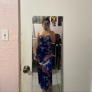 Blue Floral Bodycon Dress